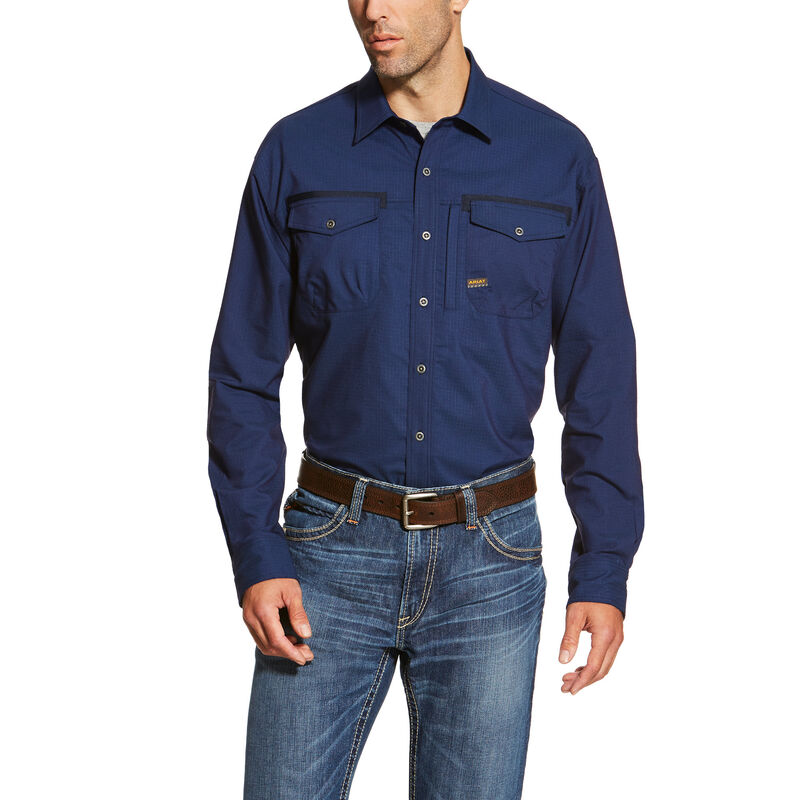 Ariat Work: Rebar Workman Manga Larga Camisa Hombre - Azul Marino (FGYUD3421)